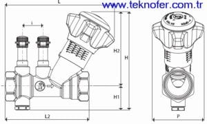 pirinç statik balans vanası DRV-0101 teknik çizimi